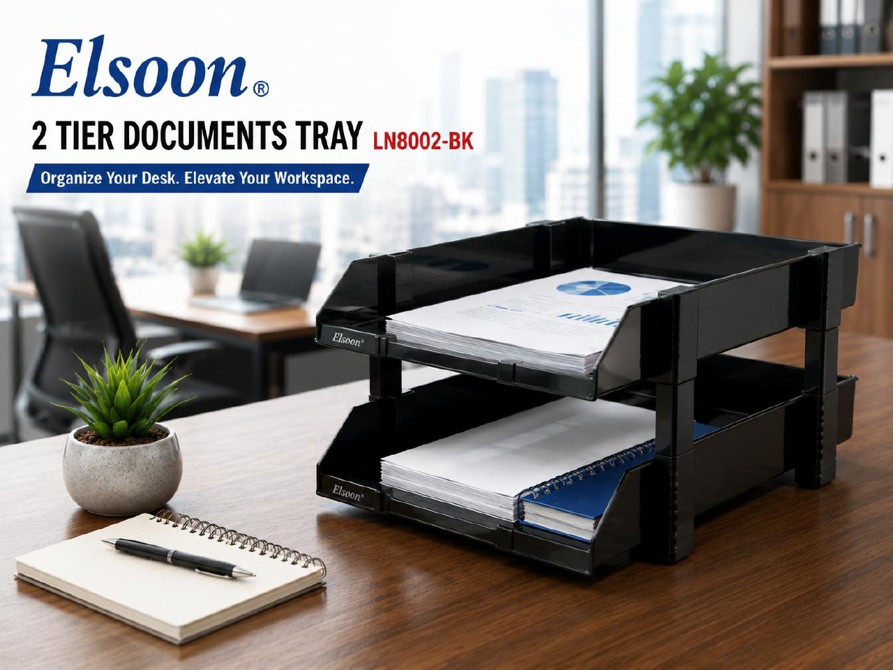 ELSOON DOCUMENT TRAY 2 LAYER ( LN8002-BK)