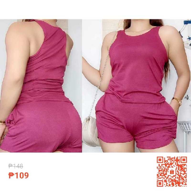Racer Back Top & Short Terno Shorts Set - Plain, XL Fit 