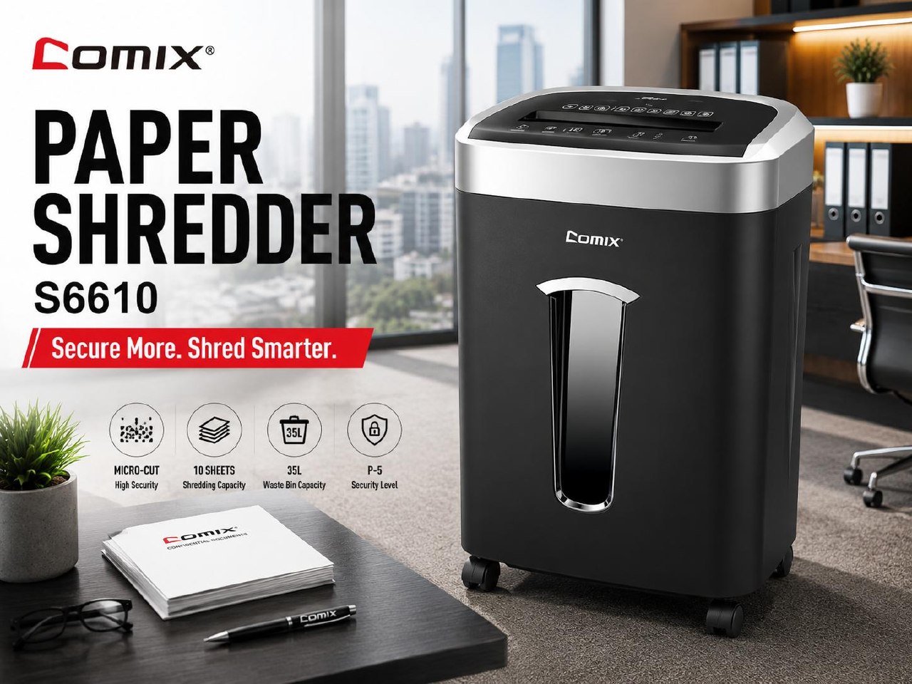 COMIX S6610 35L Micro Cut Heavy Duty Paper Shredder