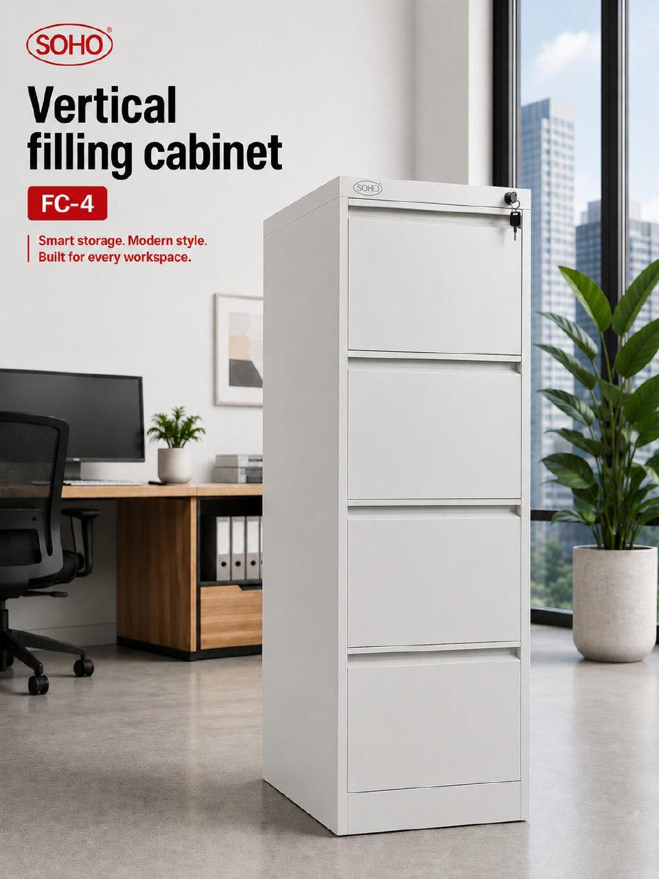 GENEVA 4 DRAWER VERTICAL FILING CABINET (FC-4)