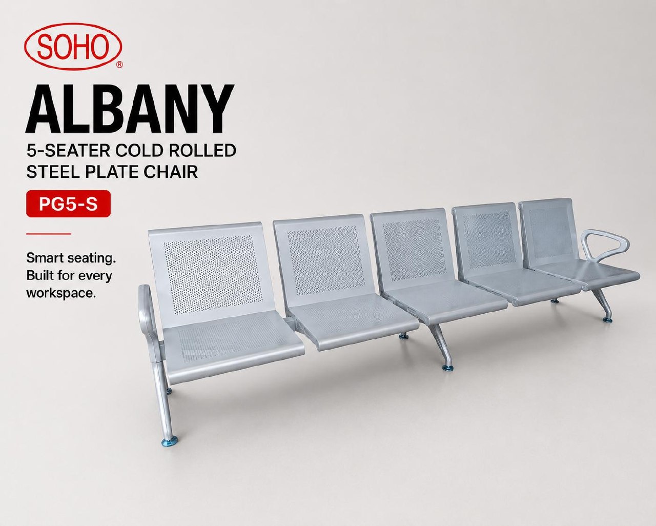 ALBANY 5-SEATER COLD ROLLED STEEL PLATE CHAIR, W2870*D680*770CM (PG5-S)