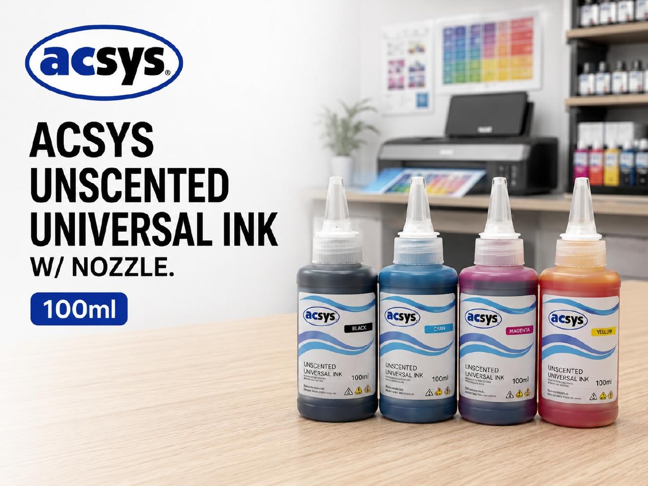 ACSYS UNSCENTED UNIVERSAL INK W/ NOZZLE, 100ML (UI-100)